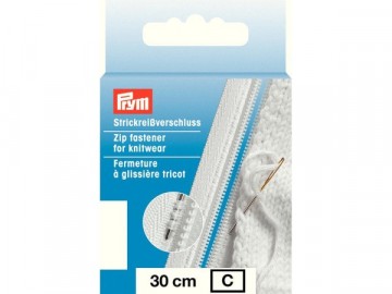 Prym Glidelås til strikketøy – 30 cm – Hvit