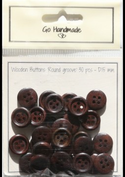 Treknapper - Round groove - brun 15 mm - 30 stk