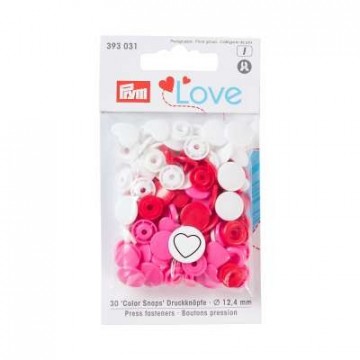 Prym Love trykknapper - rød/hvit/rosa hjerte