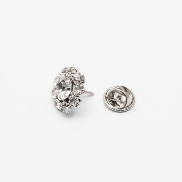 Dekorativ pin med strass – blomst - sølvfarget