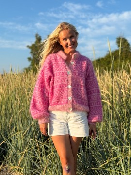 IR 02-42H - Hanami jakke - fuksia - Soft - strikkepakke