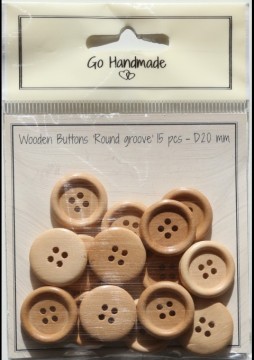 Treknapper - Round groove - natur 20 mm - 15 stk