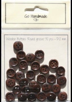 Treknapper - Round groove - brun 12 mm - 30 stk