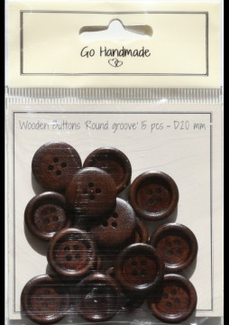 Treknapper - Round groove - brun 20 mm - 15 stk