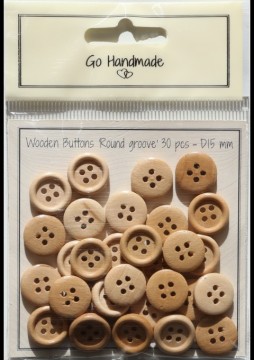 Treknapper - Round groove - natur 15 mm - 30 stk